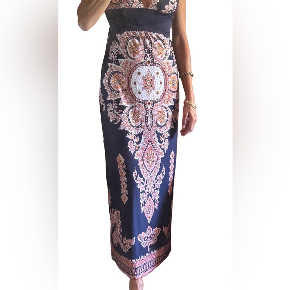 HYPNOTIC Hypnotized BLACK MULTI COLOR Maxi Boho Mosaic DRESS S/M - Picture 6 of 8
